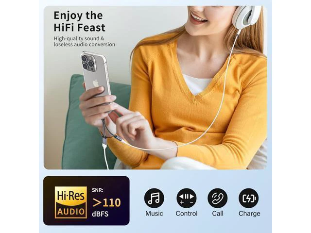 Alt view image 2 of 7 - USB C to 3.5mm Female Headphone and Charger Adapter 2-in-1 Type USBC to Aux Audio Jack Hi-Res DAC Adapter and Fast Charging Dongle Cable Compatible with iPhone 16/15 Pro Max Galaxy S22 S21 S20 Pixel