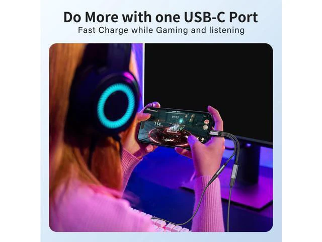 Alt view image 4 of 7 - USB C to 3.5mm Female Headphone and Charger Adapter 2-in-1 Type USBC to Aux Audio Jack Hi-Res DAC Adapter and Fast Charging Dongle Cable Compatible with iPhone 16/15 Pro Max Galaxy S22 S21 S20 Pixel