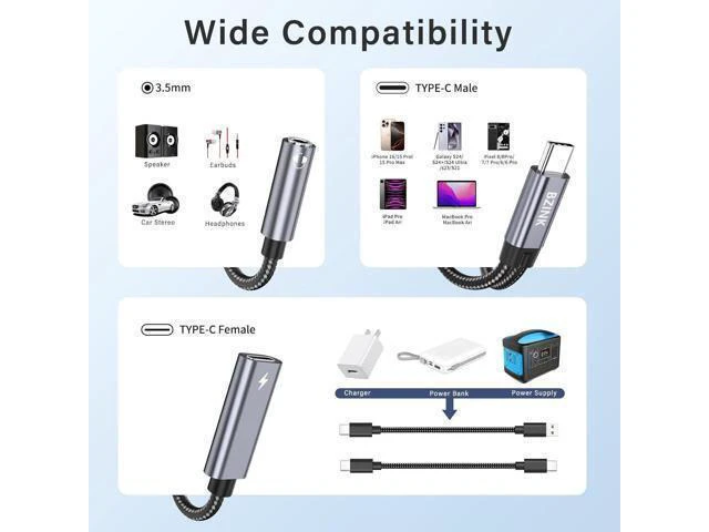 Alt view image 7 of 7 - USB C to 3.5mm Female Headphone and Charger Adapter 2-in-1 Type USBC to Aux Audio Jack Hi-Res DAC Adapter and Fast Charging Dongle Cable Compatible with iPhone 16/15 Pro Max Galaxy S22 S21 S20 Pixel