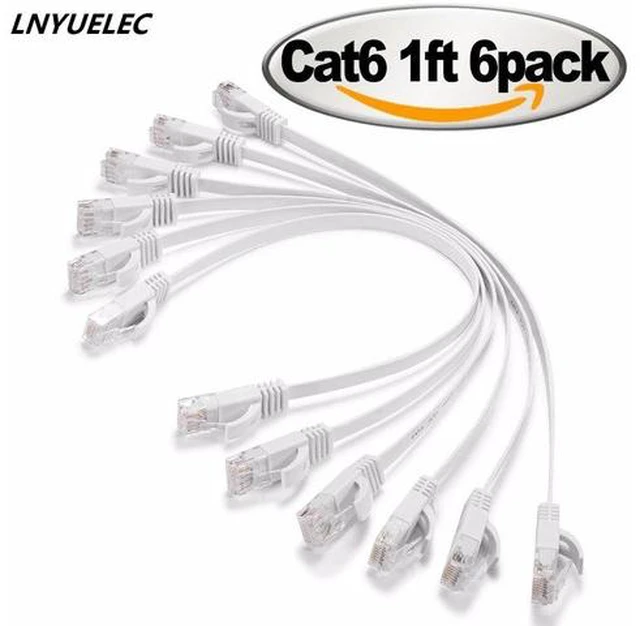 Main image of 6PacK Flat Internet Network Cable Cat6 Computer Cable short Cat6 Ethernet Patch Lan Cable With Snagless Rj45 Connectors 1 Feet