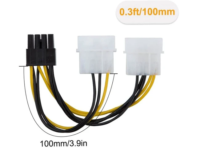 Alt view image 5 of 5 - Molex to PCIe Power Cable,CableCreation 2-Pack Dual 4 Pin Molex to 8-Pin PCIe Power Cable for ASUS, NVIDIA, AMD, EVGA GeForce,Gigabyte, Sapphire Video Graphics Card,4 inch