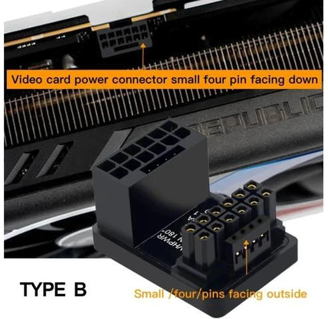 Alt view image 2 of 5 - PCIe5.0 Graphics Card ATX3.0 Power Adapter 12VHPWR 12+4 16Pin 600W Power Supply Adapter Male To Female 180 Degree Turn Connector(Sliver TYPE B)