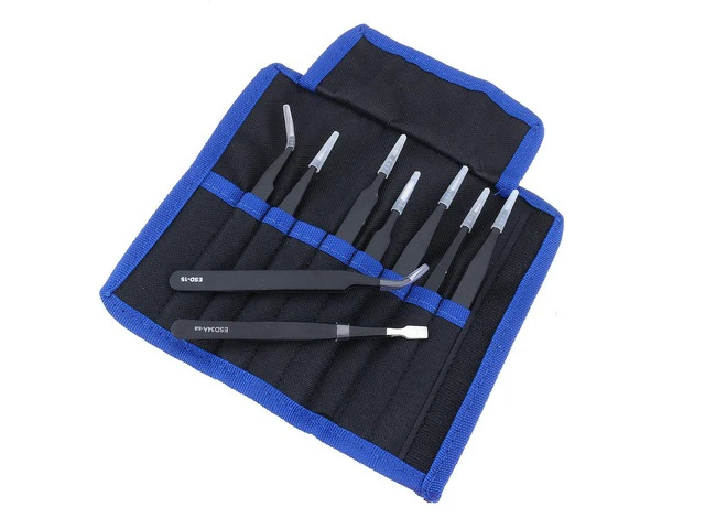 Alt view image 2 of 7 - 9 Pcs ESD Tweezer Anti-static Stainless Steel Precision Tweezers for Electronics Nail Beauty