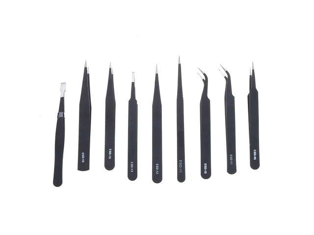 Alt view image 3 of 7 - 9 Pcs ESD Tweezer Anti-static Stainless Steel Precision Tweezers for Electronics Nail Beauty