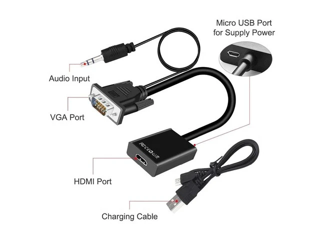 Alt view image 2 of 6 - VGA Male to HDMI Female Adapter 1080P Full HD VGA to HDMI cable Converter with Audio for PC Laptop Game Player TV Projector