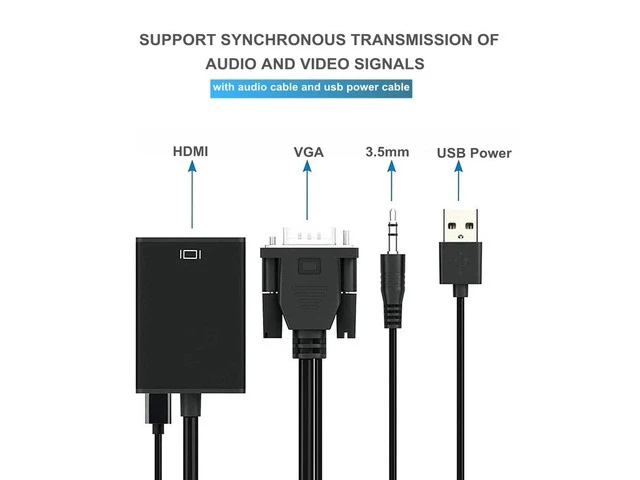 Alt view image 6 of 6 - VGA Male to HDMI Female Adapter 1080P Full HD VGA to HDMI cable Converter with Audio for PC Laptop Game Player TV Projector