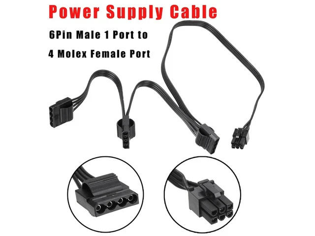 Alt view image 2 of 6 - 6Pin Male 1 to 3 IDE Female Power Supply Splitter Extension Cable for Molex 4Pin Port Multiplier