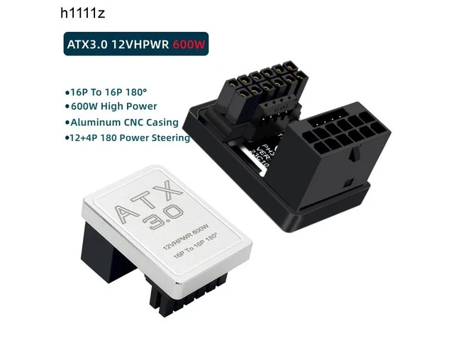 Alt view image 2 of 7 - PCIe5.0 Graphics Card ATX3.0 Power Adapter 12VHPWR 12+4 16Pin 600W Power Supply Adapter Male To Female 180 Degree Turn Connector(Black TYPE B)