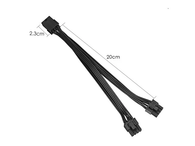 Alt view image 3 of 6 - 20cm Graphics Card 8 Pin Female to 2*8P(6+2)pin Extention Power Cable Male PCIe PCI Express 4 Lines Cable Connector
