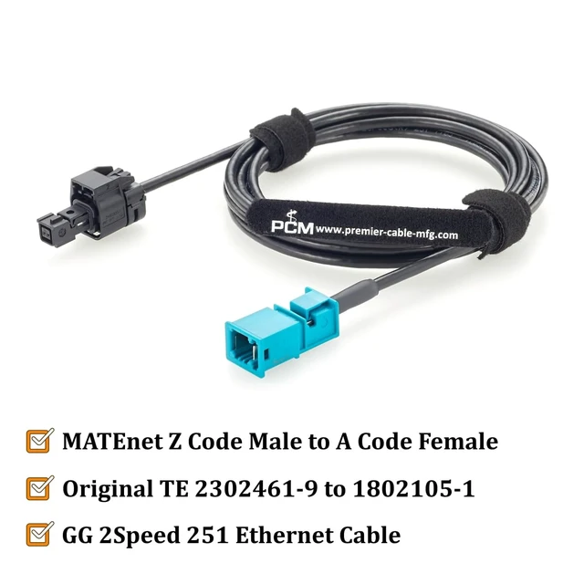 Alt view image 2 of 7 - IP67 TE MATEnet Z Code Male to A Code Female Automotive Ethernet Cable (2M)