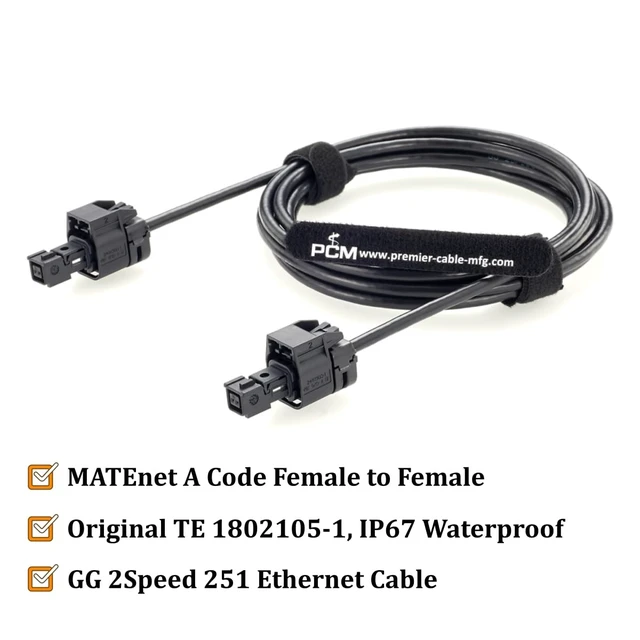 Alt view image 2 of 7 - IP67 TE MATEnet A-Code Female to Female Automotive Ethernet Cable (2m)
