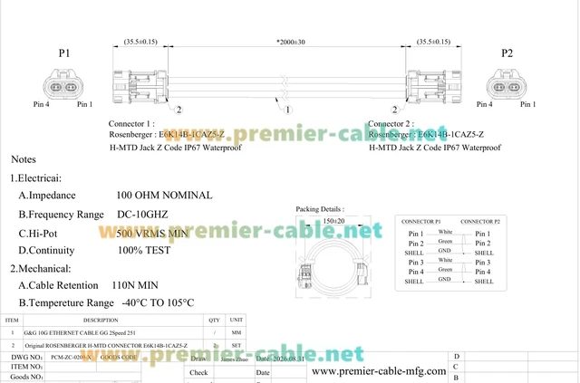 Alt view image 7 of 7 - IP67 2-in-1 H-MTD Z Code Female to Female Automotive Ethernet Cable (2M)