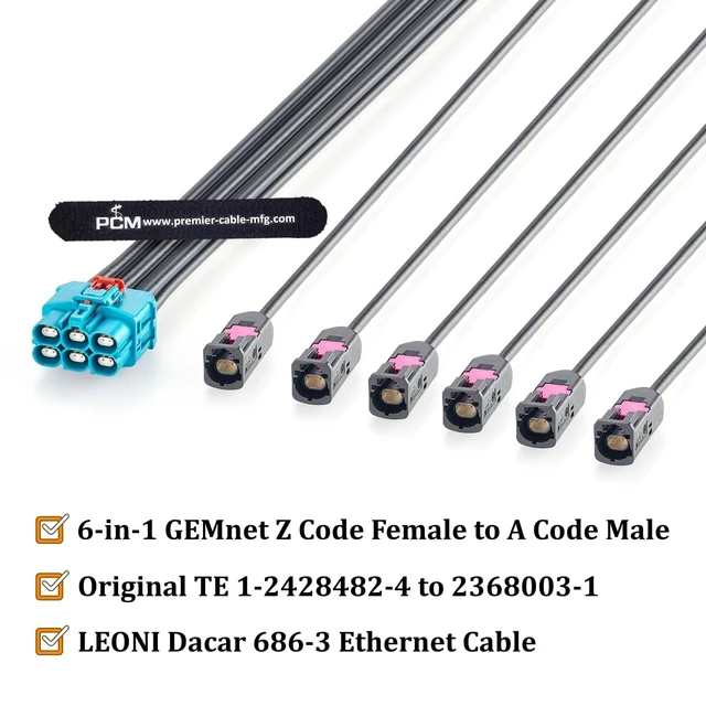 Alt view image 2 of 7 - 6-in-1 GEMnet Male to Female Gigabit Automotive Ethernet Cable (1.64FT)
