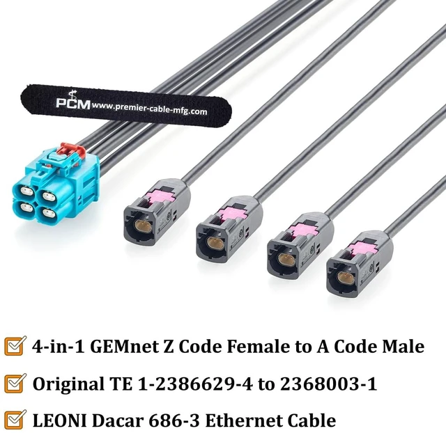 Alt view image 2 of 7 - Quad GEMnet Z Code Female to A Code Male Automotive Ethernet Cable (1.64FT)