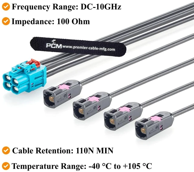 Alt view image 5 of 7 - Quad GEMnet Z Code Female to A Code Male Automotive Ethernet Cable (1.64FT)