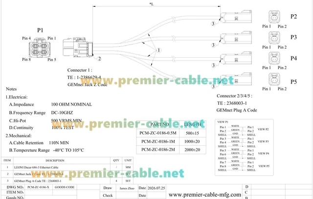 Alt view image 7 of 7 - Quad GEMnet Z Code Female to A Code Male Automotive Ethernet Cable (1.64FT)