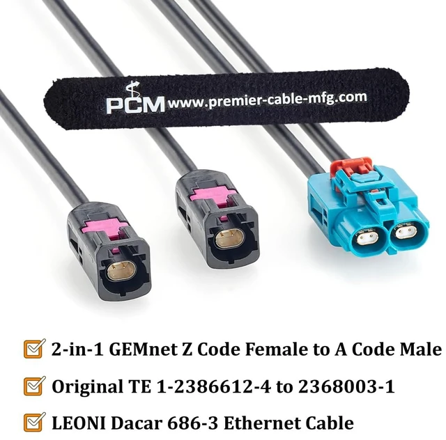 Alt view image 2 of 7 - 2-in-1 GEMnet Z Code Female to A Code Male Automotive Ethernet Cable (1M)
