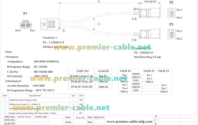 Alt view image 7 of 7 - 2-in-1 GEMnet Female to MATEnet Male Automotive Ethernet Cable (1M/3.28FT)