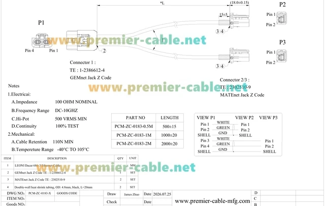 Alt view image 7 of 7 - 2-in-1 GEMnet Female to MATEnet Female Automotive Ethernet Cable(1M/3.28FT)