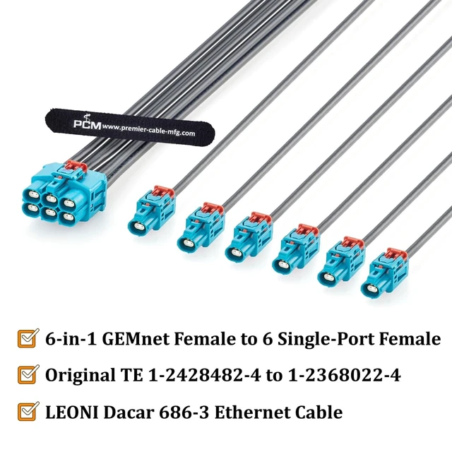 Alt view image 2 of 7 - 6-in-1 TE GEMnet Z Code Gigabit Automotive Ethernet Cable (0.5M/1.64FT)