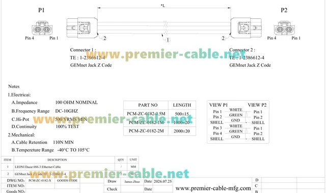 Alt view image 7 of 7 - 2-in-1 GEMnet Z Code Female to Female Automotive Ethernet Cable 1-2386612-4 (1M/3.28FT)