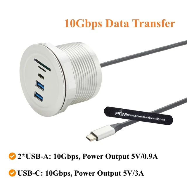 Alt view image 3 of 7 - USB-C Desktop Grommet Hub, SD & Micro SD Card Reader, 10Gbps (1.5M)