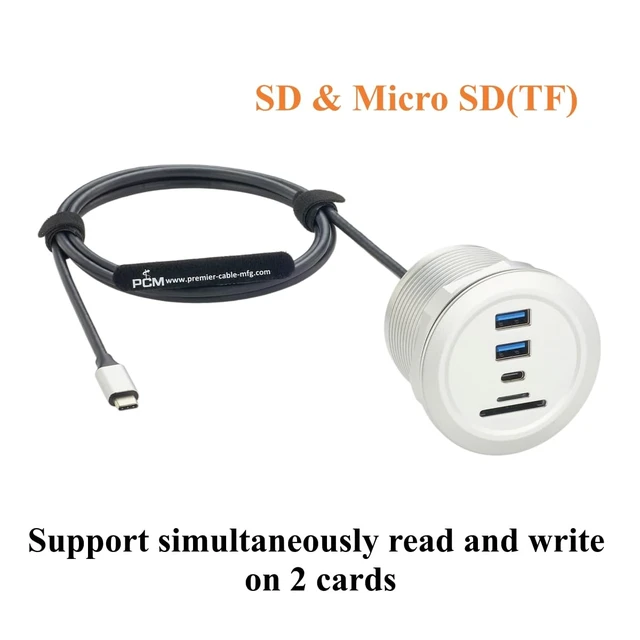Alt view image 4 of 7 - USB-C Desktop Grommet Hub, SD & Micro SD Card Reader, 10Gbps (1.5M)