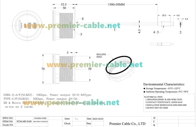 Alt view image 7 of 7 - USB-C Desktop Grommet Hub, SD & Micro SD Card Reader, 10Gbps (1.5M)