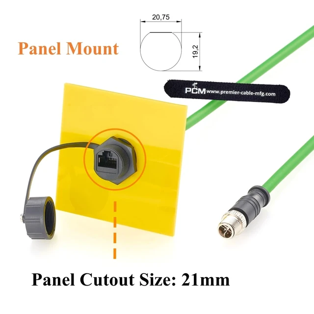 Alt view image 3 of 7 - IP67 M12 8 Pin X-Code to RJ45 Female Panel Mount CAT6A Ethernet Cable (1FT)