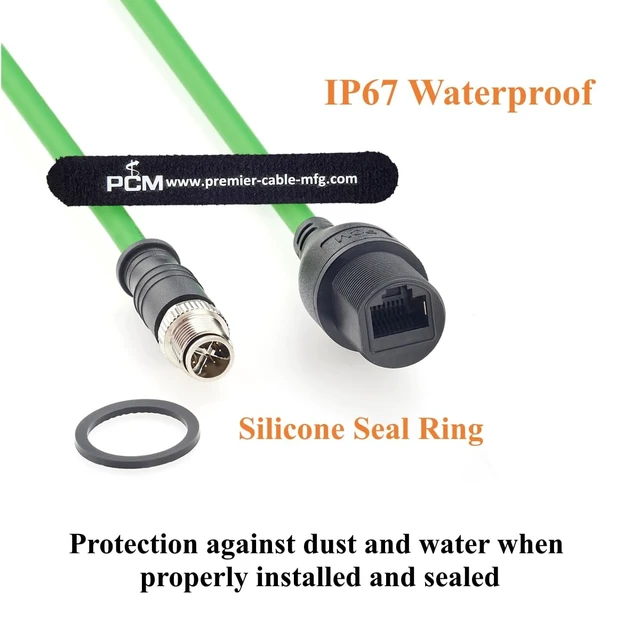 Alt view image 4 of 7 - IP67 M12 8 Pin X-Code to RJ45 Female Panel Mount CAT6A Ethernet Cable (1FT)