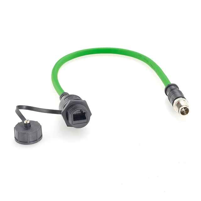 Main image of IP67 M12 8 Pin X-Code to RJ45 Female Panel Mount CAT6A Ethernet Cable (1FT)