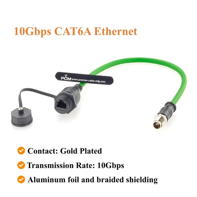 Alt view image 5 of 7 - IP67 M12 8 Pin X-Code to RJ45 Female Panel Mount CAT6A Ethernet Cable (1FT)