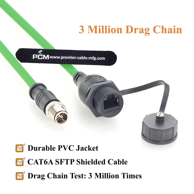 Alt view image 6 of 7 - IP67 M12 8 Pin X-Code to RJ45 Female Panel Mount CAT6A Ethernet Cable (1FT)