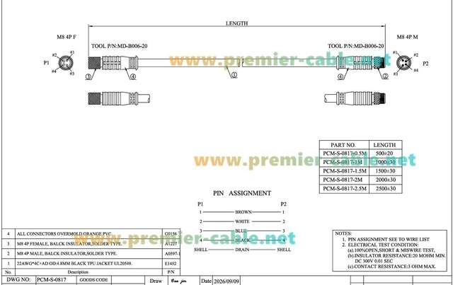 Alt view image 7 of 7 - M8 A-Code 4 Pin Motor Extension Cable for Senergy MDR (0.5M/1.64FT)