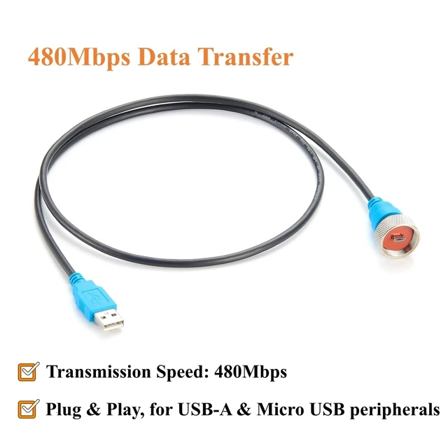 Alt view image 3 of 7 - IP67 Waterproof USB 2.0 Type A Male to Micro USB Male Cable (1M/3.28FT)