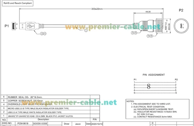 Alt view image 7 of 7 - IP67 Waterproof USB 2.0 Type A Male to Micro USB Male Cable (1M/3.28FT)