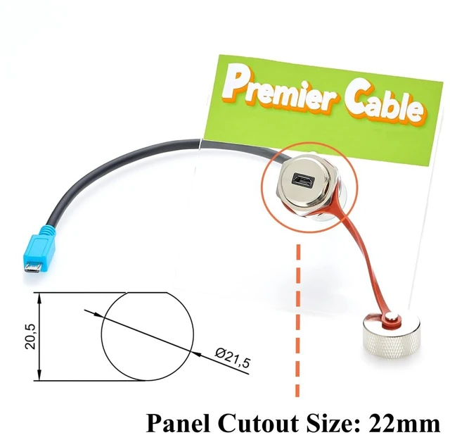 Alt view image 2 of 7 - Waterproof Micro USB 2.0 Male to Female Panel Mount Extension Cable (1FT)