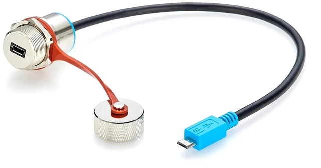 Main image of Waterproof Micro USB 2.0 Male to Female Panel Mount Extension Cable (1FT)