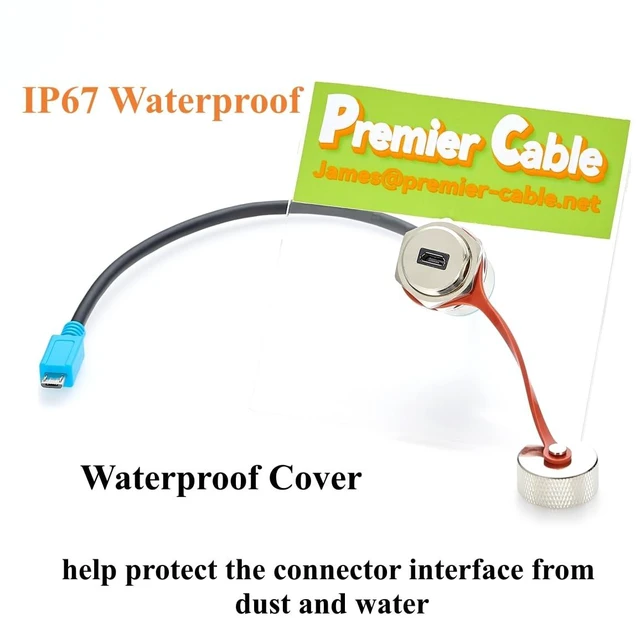 Alt view image 5 of 7 - Waterproof Micro USB 2.0 Male to Female Panel Mount Extension Cable (1FT)