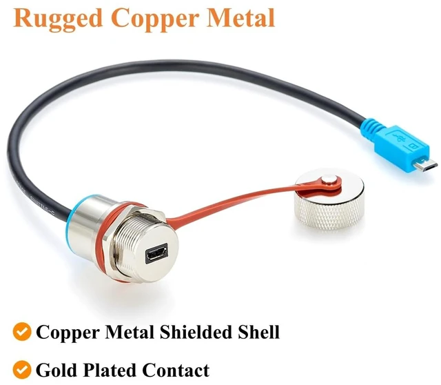 Alt view image 6 of 7 - Waterproof Micro USB 2.0 Male to Female Panel Mount Extension Cable (1FT)