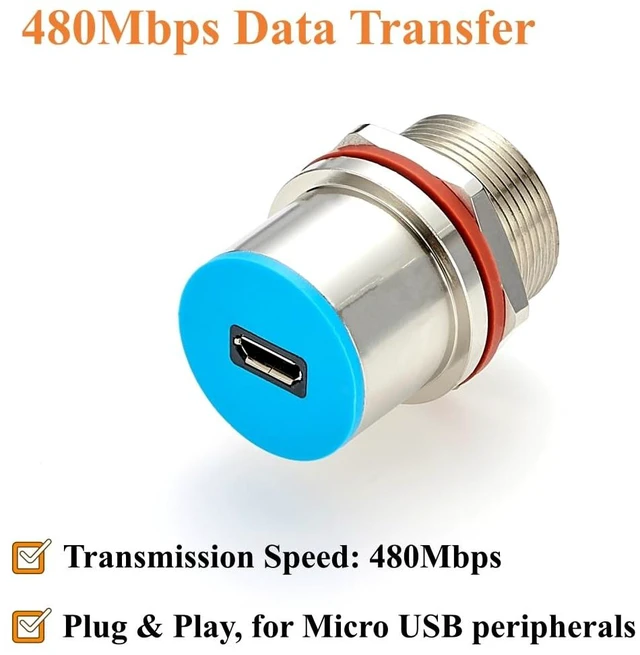 Alt view image 4 of 7 - IP67 Waterproof Micro USB 2.0 Female to Female Panel Mount Connector