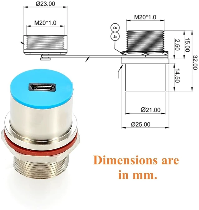Alt view image 3 of 7 - IP67 Waterproof Micro USB 2.0 Female to Female Panel Mount Connector