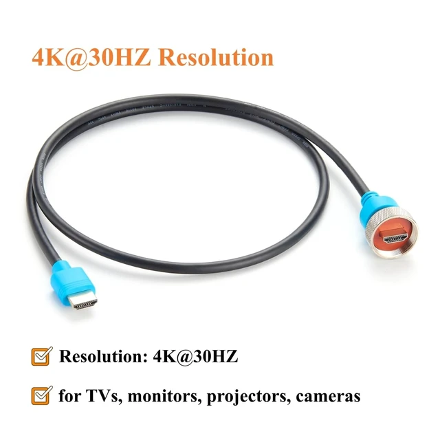 Alt view image 3 of 7 - Waterproof HDMI 1.4 Male to Male Cable, Threaded Lock, 4K@30Hz (1M/3.28FT)