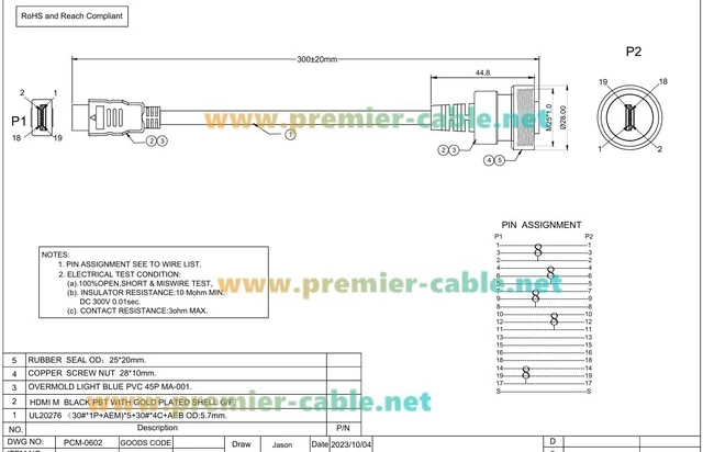 Alt view image 7 of 7 - Waterproof HDMI 1.4 Male to Male Cable, Threaded Lock, 4K@30Hz (1M/3.28FT)