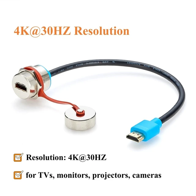 Alt view image 4 of 7 - Waterproof HDMI 1.4 Male to Female Panel Mount Extension Cable (0.3M/1FT)
