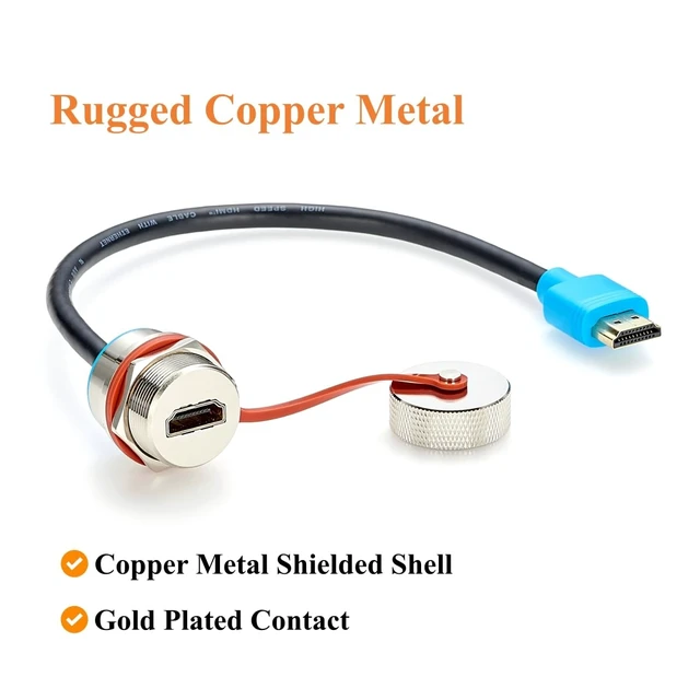 Alt view image 6 of 7 - Waterproof HDMI 1.4 Male to Female Panel Mount Extension Cable (0.3M/1FT)