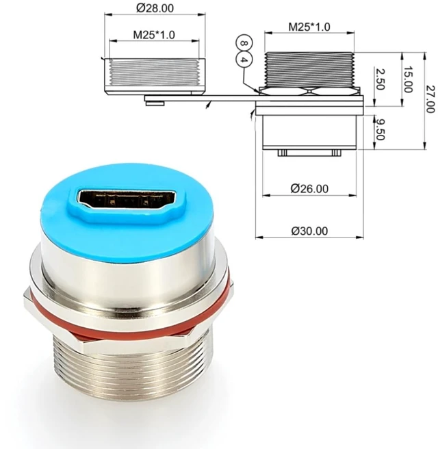 Alt view image 3 of 7 - IP67 Waterproof HDMI 1.4 Female to Female Panel Mount Coupler, 4K@30Hz