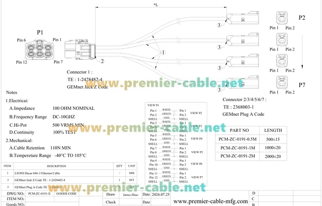 Alt view image 7 of 7 - 6-in-1 GEMnet Male to Female Gigabit Automotive Ethernet Cable (1.64FT)