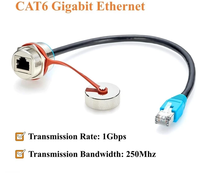 Alt view image 4 of 7 - IP67 RJ45 CAT6 Male to Female Panel Mount Extension Cable (Black, 0.3M/1FT)
