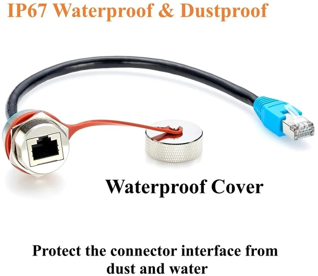 Alt view image 5 of 7 - IP67 RJ45 CAT6 Male to Female Panel Mount Extension Cable (Black, 0.3M/1FT)